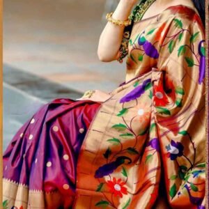 Kalanjali Paithani Butti Saree with Maharani Pallu & Self Blouse.